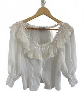 Rebellion Again Blouse Womens M Ivory Lace Ruffle Button Front Peasant